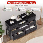 Meuble TV 8 tiroirs pour téléviseurs 55 pouces - Console média avec lumières réglables et plateau en bois, commode longue pour rangement de chambre et de salon