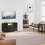 Meuble TV 8 tiroirs pour téléviseurs 55 pouces - Console média avec lumières réglables et plateau en bois, commode longue pour rangement de chambre et de salon