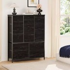 Commode en tissu à 15 tiroirs, 122 cm de haut - Tour de rangement avec cadre en acier et plateau en bois pour chambre, dressing, salon