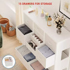 Commode en tissu à 15 tiroirs, 122 cm de haut - Tour de rangement avec cadre en acier et plateau en bois pour chambre, dressing, salon