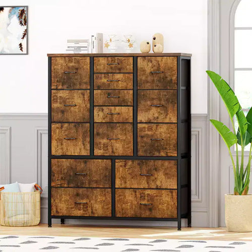 48 Tall 15-Drawer Fabric Dresser - Steel Frame & Wood Top Storage Tower for Bedroom, Closet, Living Room