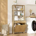 Famapy Natural Wood Bathroom Laundry Tower with Dawer and Open Shelves,Tilt-Out Hampers,Bathroom & Laundry Room Storage Cabinet