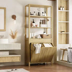 Tour de salle de bain et de buanderie en bois naturel Famapy avec tiroir et étagères ouvertes, paniers inclinables, armoire de rangement pour salle de bain et buanderie