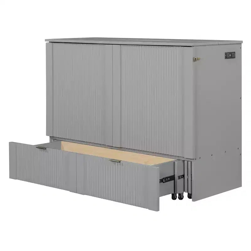 Lit escamotable mural Murphy double/grand avec tiroirs de rangement, lit armoire Murphy compact avec port USB pour chambre d'amis, structure à poulies, gris
