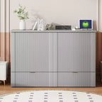 Lit escamotable mural Murphy double/grand avec tiroirs de rangement, lit armoire Murphy compact avec port USB pour chambre d'amis, structure à poulies, gris