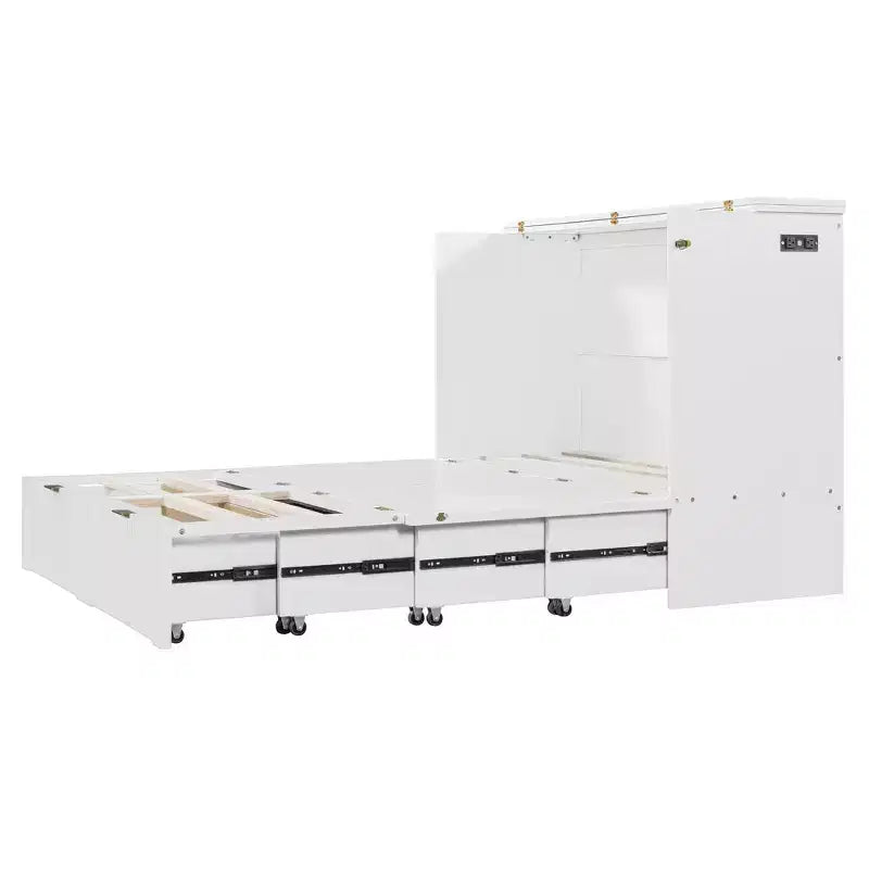 Lit escamotable mural Murphy double/grand avec tiroirs de rangement, lit armoire Murphy compact avec port USB pour chambre d'amis, structure à poulies, gris