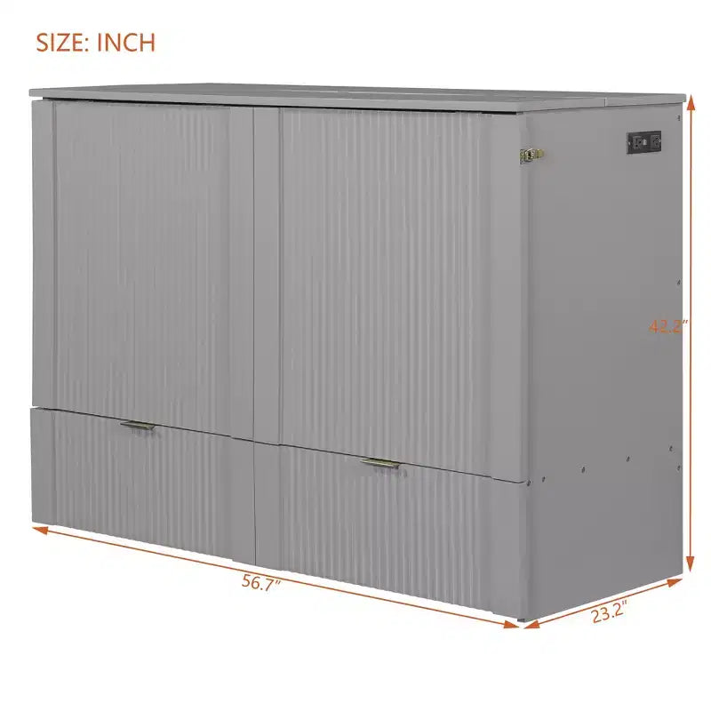 Lit escamotable mural Murphy double/grand avec tiroirs de rangement, lit armoire Murphy compact avec port USB pour chambre d'amis, structure à poulies, gris