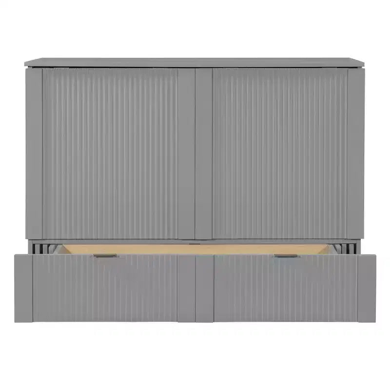 Lit escamotable mural Murphy double/grand avec tiroirs de rangement, lit armoire Murphy compact avec port USB pour chambre d'amis, structure à poulies, gris