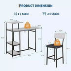 Ensemble table à manger pour 2, Table et chaises de cuisine, Table de bar avec 2 tabourets de bar, Ensemble de table à manger 3 pièces pour petit espace, Appartement