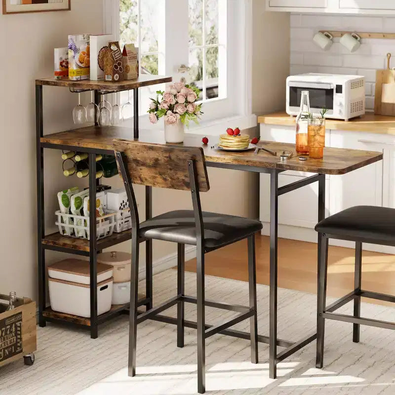 Ensemble table à manger pour 2, Table et chaises de cuisine, Table de bar avec 2 tabourets de bar, Ensemble de table à manger 3 pièces pour petit espace, Appartement