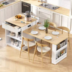 Îlot de cuisine Okak avec table extensible, organisateur de comptoir avec prise de courant et rangement double face, chariot de cuisine pour salle à manger