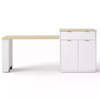 Îlot de cuisine Okak avec table extensible, organisateur de comptoir avec prise de courant et rangement double face, chariot de cuisine pour salle à manger