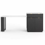 Îlot de cuisine Okak avec table extensible, organisateur de comptoir avec prise de courant et rangement double face, chariot de cuisine pour salle à manger