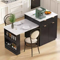 Îlot de cuisine Okak avec table extensible, organisateur de comptoir avec prise de courant et rangement double face, chariot de cuisine pour salle à manger