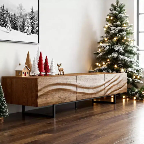 82.83 Inch Modern TV Stand with Solid Wood Drawers and Vents, Media Console for Living Room Gaoyangjiaju