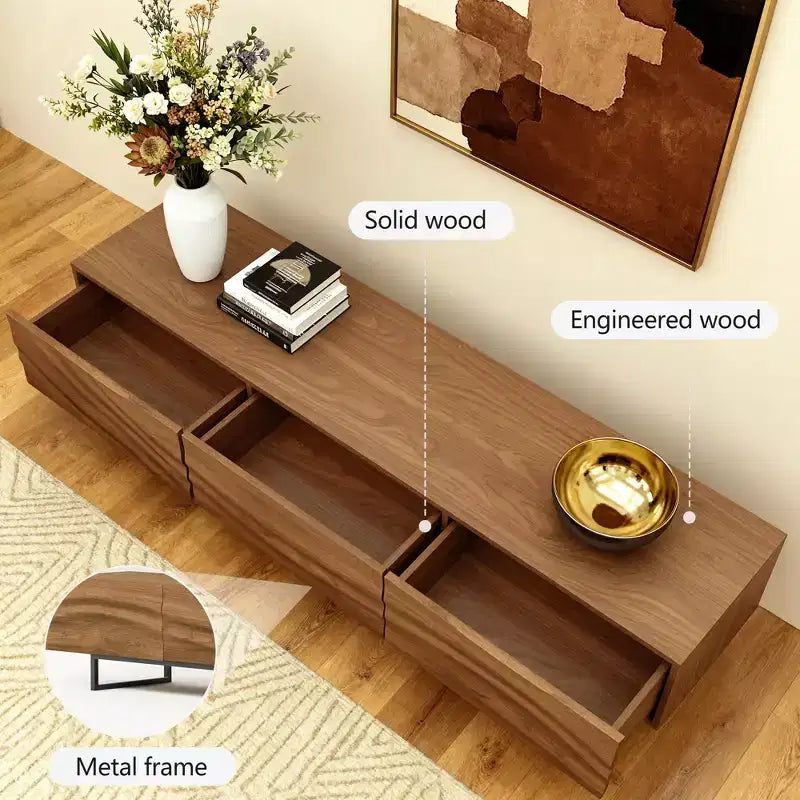 Meuble TV moderne de 82,83 pouces avec tiroirs en bois massif et aérations, meuble multimédia pour salon Gaoyangjiaju