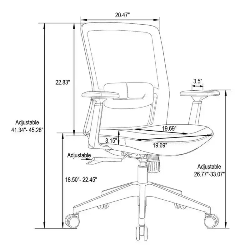 HomeStock Chaise de bureau en similicuir PU noir, réglable en hauteur de 45,28 po, avec roulettes