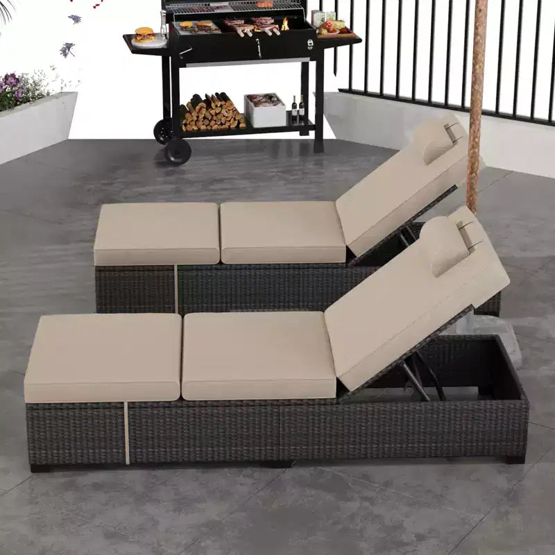 COZONY Lot de 2 chaises longues de patio, chaises longues d'extérieur en rotin avec dossier réglable et coussins