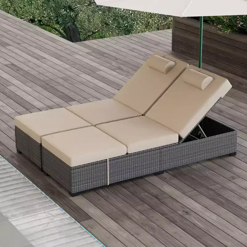 COZONY Lot de 2 chaises longues de patio, chaises longues d'extérieur en rotin avec dossier réglable et coussins