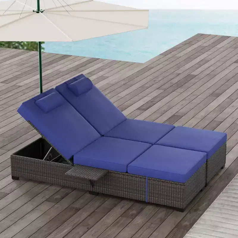COZONY Lot de 2 chaises longues de patio, chaises longues d'extérieur en rotin avec dossier réglable et coussins