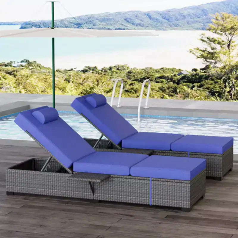 COZONY Lot de 2 chaises longues de patio, chaises longues d'extérieur en rotin avec dossier réglable et coussins