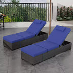 COZONY Lot de 2 chaises longues de patio, chaises longues d'extérieur en rotin avec dossier réglable et coussins
