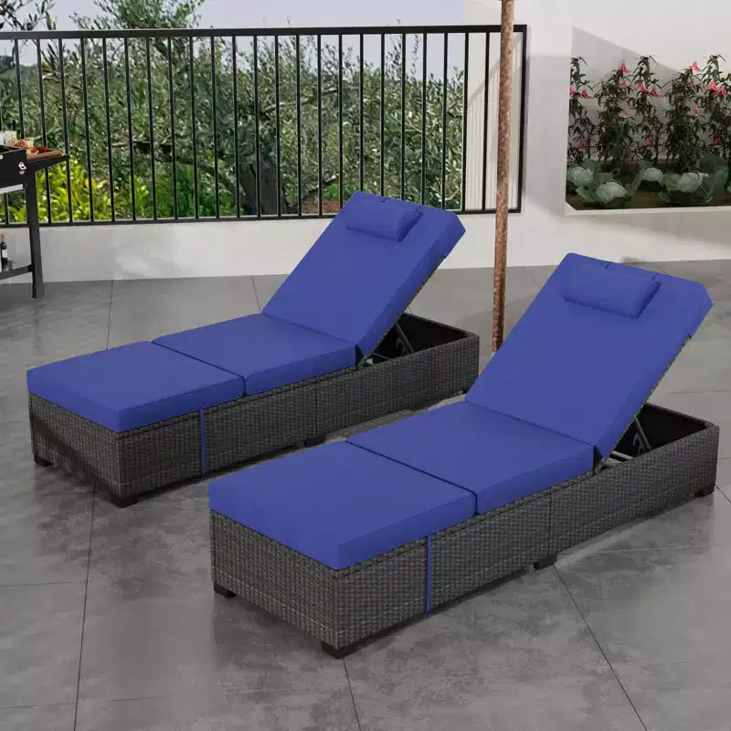 COZONY Lot de 2 chaises longues de patio, chaises longues d'extérieur en rotin avec dossier réglable et coussins