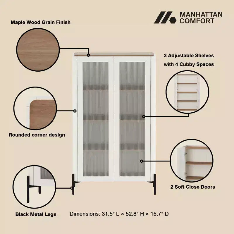 Meuble de rangement GDFStudio Biorn 31,5 avec porte en verre trempé moderne et plateau de rangement