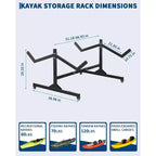 Support de rangement autonome pour 2 kayaks - Support réglable pour paddle/canoë avec roulettes verrouillables (gris, 48L x 24W) pour garage/quai/extérieur