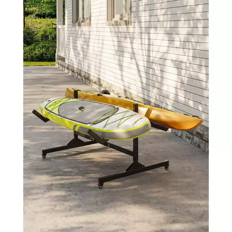 Support de rangement autonome pour 2 kayaks - Support réglable pour paddle/canoë avec roulettes verrouillables (gris, 48L x 24W) pour garage/quai/extérieur