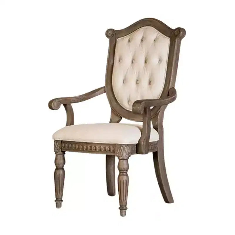 Lot de 2 fauteuils de salle à manger Royal Hampton, chêne vieilli, tissu beige capitonné