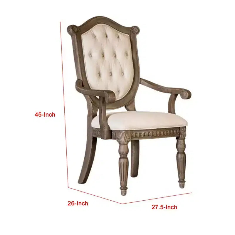 Lot de 2 fauteuils de salle à manger Royal Hampton, chêne vieilli, tissu beige capitonné