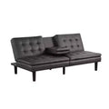 Royal Hampton Futon Sofa Bed, Drop-Down Tray and Cupholder, Gray Faux Leather