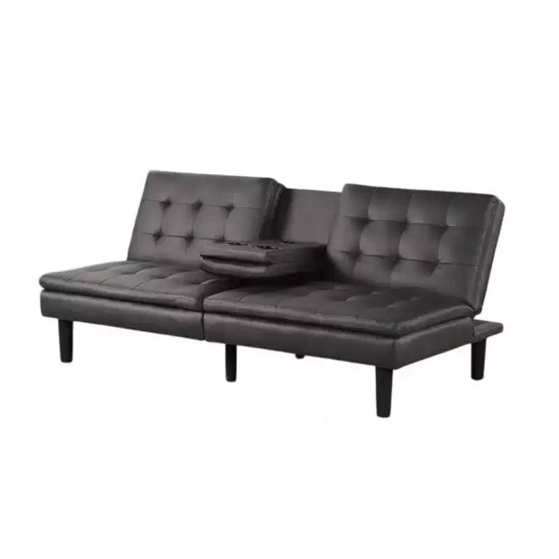 Canapé convertible Royal Hampton, plateau rabattable et porte-gobelet, similicuir gris