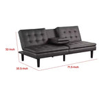 Canapé convertible Royal Hampton, plateau rabattable et porte-gobelet, similicuir gris