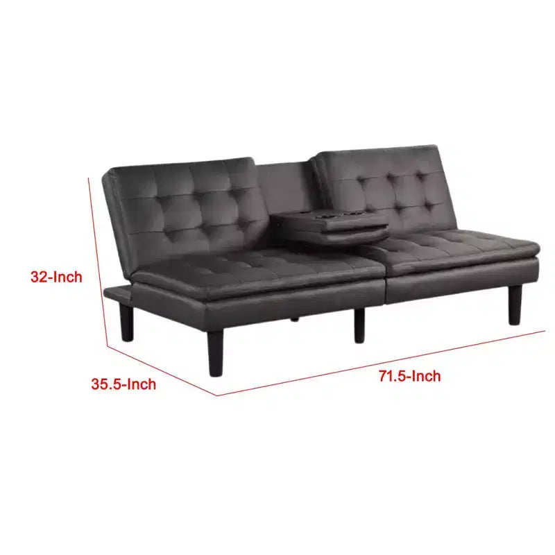 Canapé convertible Royal Hampton, plateau rabattable et porte-gobelet, similicuir gris