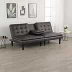 Canapé convertible Royal Hampton, plateau rabattable et porte-gobelet, similicuir gris