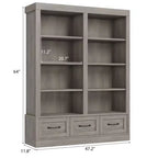 Étagère à livres de 162,56 cm de hauteur avec 4 niveaux doubles ouverts, 3 tiroirs de rangement, 4 niveaux doubles ouverts, Bibliothèques en bois profondes