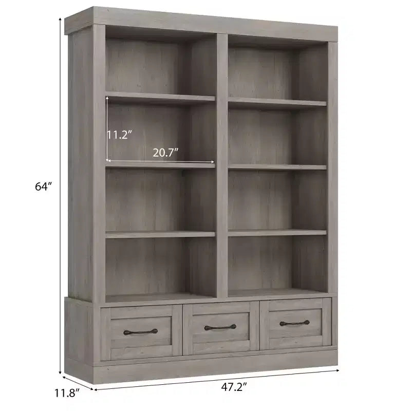 Étagère à livres de 162,56 cm de hauteur avec 4 niveaux doubles ouverts, 3 tiroirs de rangement, 4 niveaux doubles ouverts, Bibliothèques en bois profondes