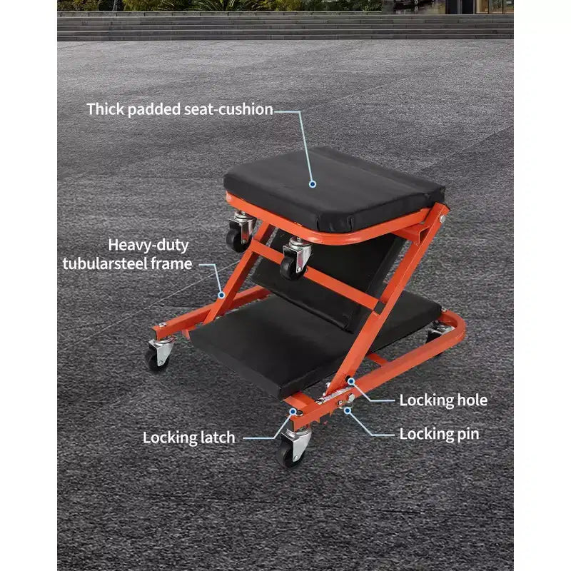 Siège roulant d'atelier 36" Z-Creeper, Siège roulant d'atelier pliable 2-en-1, 6 roulettes pivotantes, Capacité 150 kg
