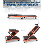 Siège roulant d'atelier 36" Z-Creeper, Siège roulant d'atelier pliable 2-en-1, 6 roulettes pivotantes, Capacité 150 kg
