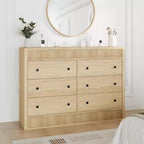 Commode 6 tiroirs au design cannelé en bois, commode moderne en chêne, organisateur de rangement pour chambre à coucher, salon, couloir, entrée, chêne naturel
