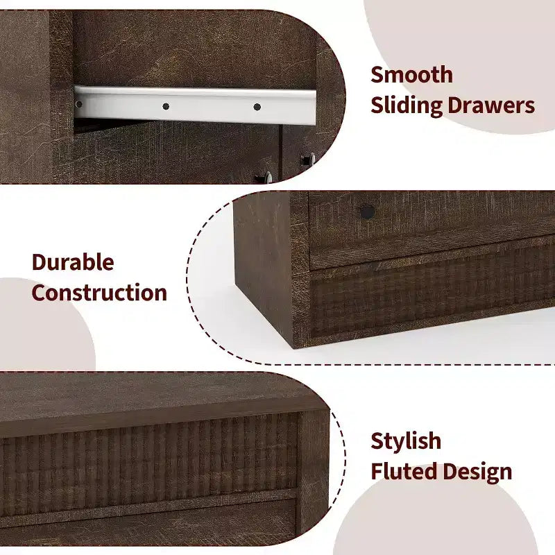 Commode 6 tiroirs au design cannelé en bois, commode moderne en chêne, organisateur de rangement pour chambre à coucher, salon, couloir, entrée, chêne naturel