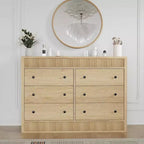 Commode 6 tiroirs au design cannelé en bois, commode moderne en chêne, organisateur de rangement pour chambre à coucher, salon, couloir, entrée, chêne naturel