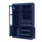 Buffet autoportant Whisen avec huche, armoire de cuisine haute avec 4 tiroirs, étagères de porte et plateaux coulissants