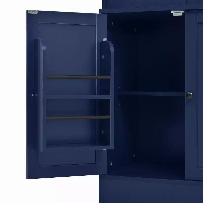 Buffet autoportant Whisen avec huche, armoire de cuisine haute avec 4 tiroirs, étagères de porte et plateaux coulissants