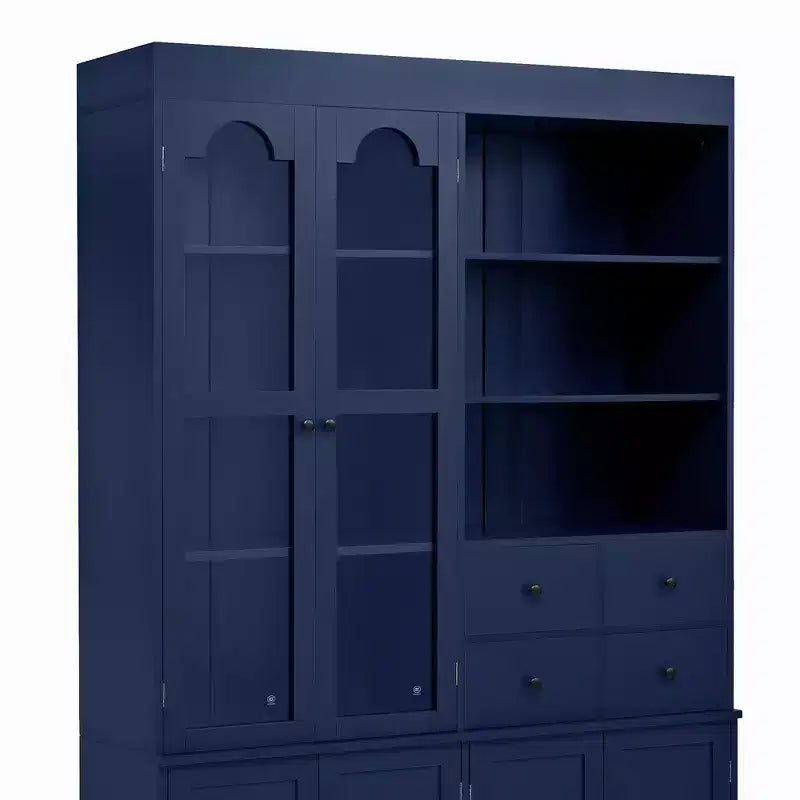 Buffet autoportant Whisen avec huche, armoire de cuisine haute avec 4 tiroirs, étagères de porte et plateaux coulissants