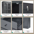 Buffet autoportant Whisen avec huche, armoire de cuisine haute avec 4 tiroirs, étagères de porte et plateaux coulissants