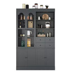 Buffet autoportant Whisen avec huche, armoire de cuisine haute avec 4 tiroirs, étagères de porte et plateaux coulissants