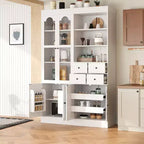 Buffet autoportant Whisen avec huche, armoire de cuisine haute avec 4 tiroirs, étagères de porte et plateaux coulissants